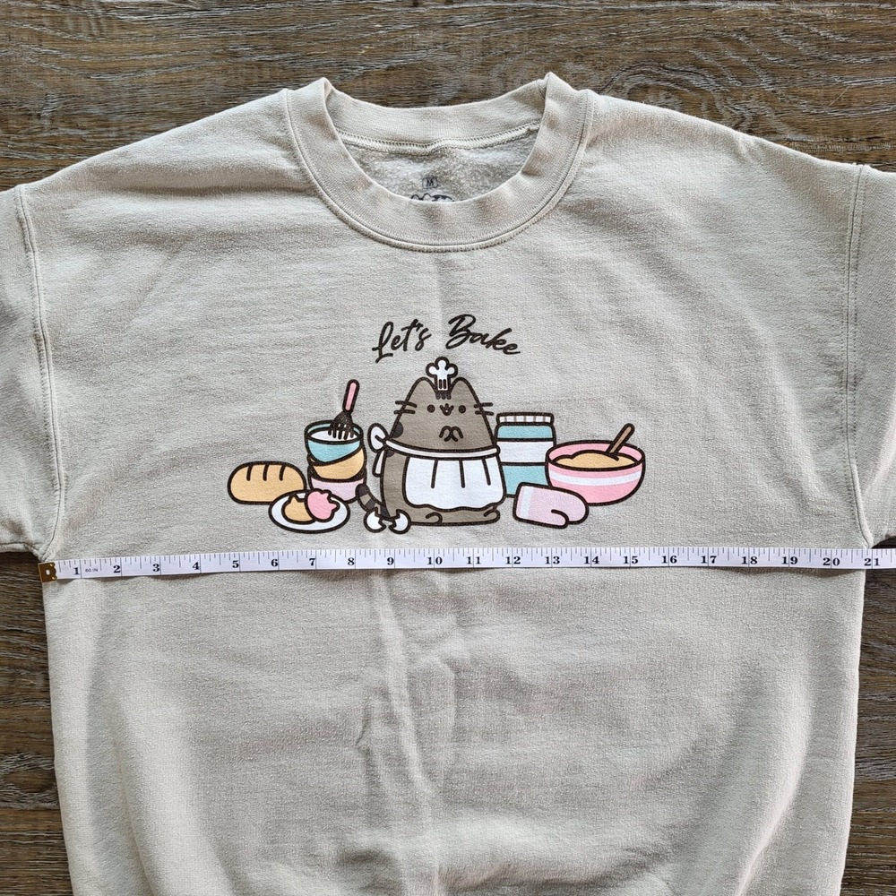 Pusheen Cafe Sweatshirt Tan Let's Bake Ripple Junction Graphic Crewneck Medium - Picture 4 of 8